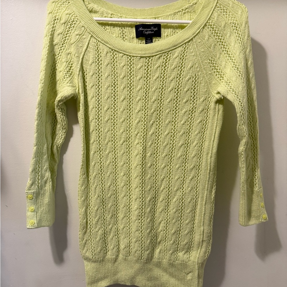 American Eagle Outfitters Women's Mint Green 3/4’ Sleeve Sweater